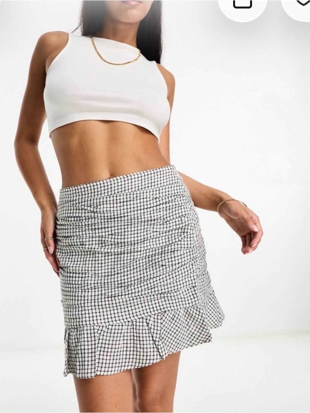 Abercrombie & Fitch Gingham Ruffle Mini Skirt - Black & White